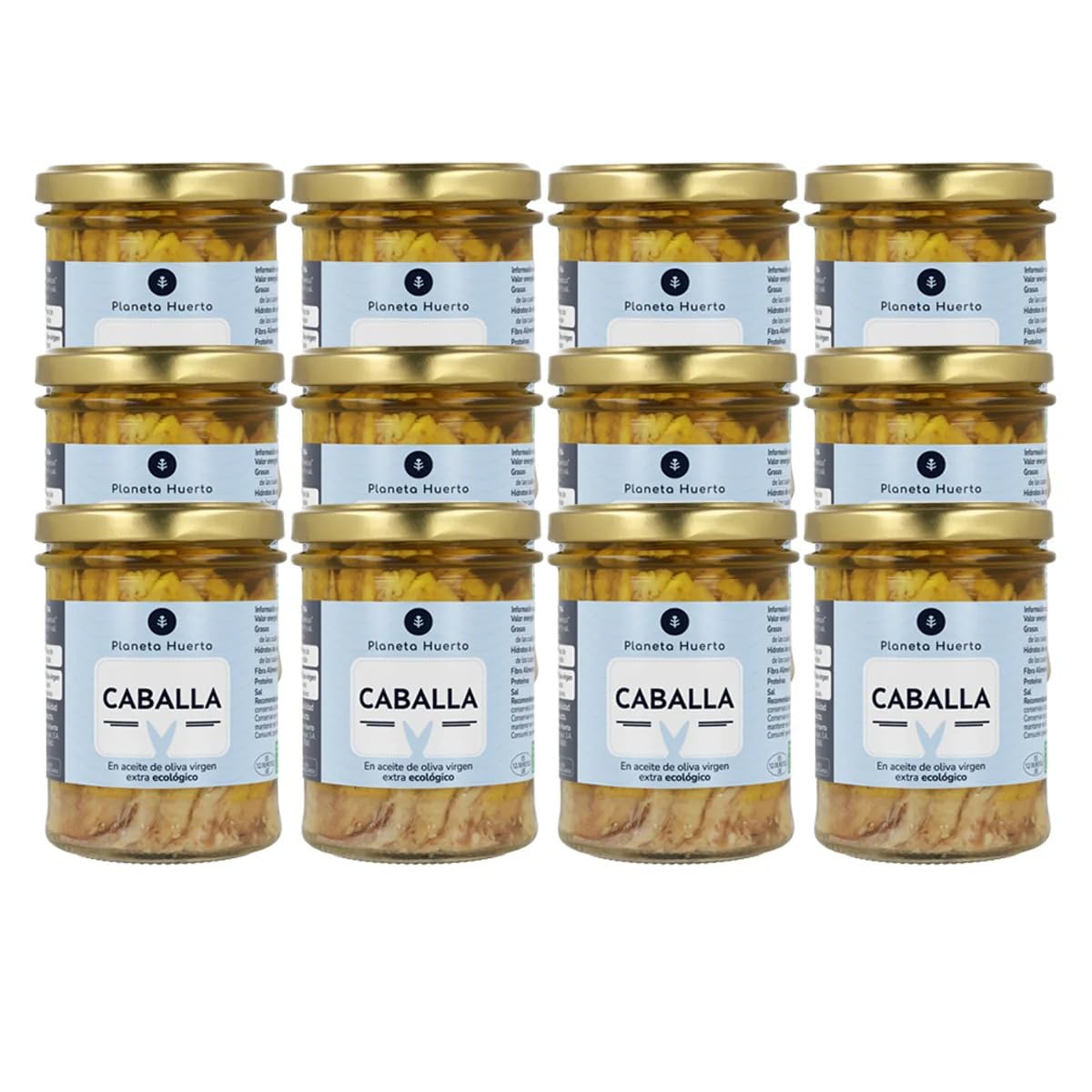 PLANETA HUERTO | Caballa en Aceite de Oliva ECO 190 g | Pack de 12 Unidades | Ecológica, Rica en Omega-3 y Proteína | Conserva Gourmet sin Aditivos, Ideal para una Alimentación Saludable