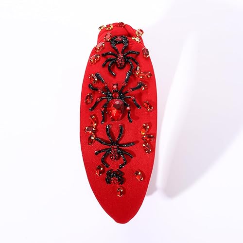 Miniatura 5 de Diadema de Halloween para mujer, diadema espeluznante de calabaza, araña, fantasma, diadema con diamantes de imitación, diadema anudada de cristal,