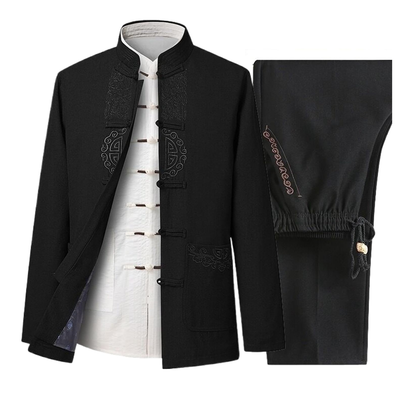 Men's Hanfu Tang Suit Long Sleeve Traditional Chinese Jacket Set