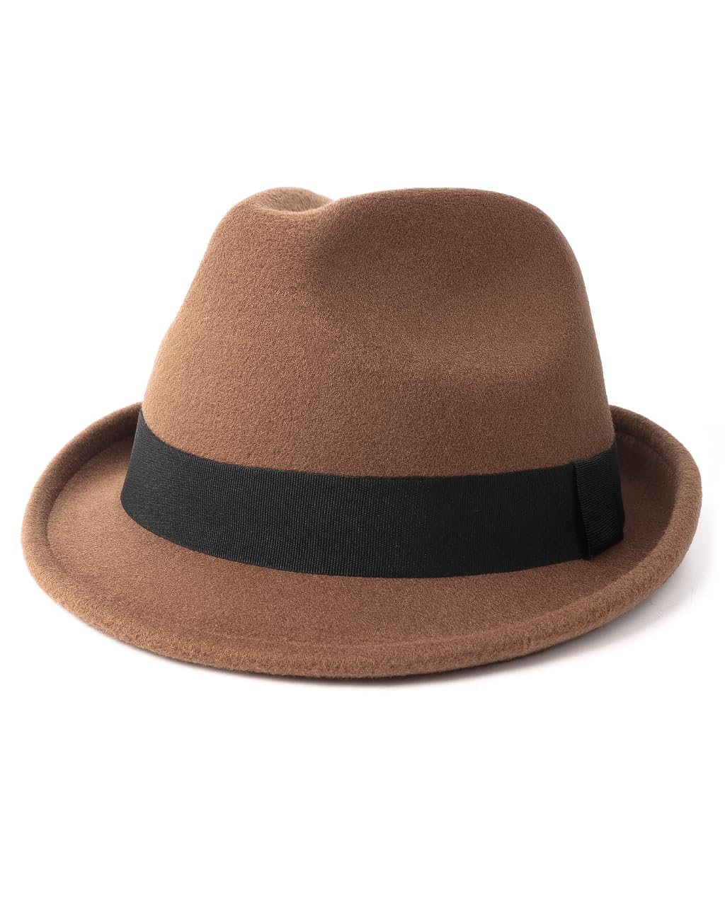 Zylioo Unisex Short Brim-Brown Xl-Xxl Felt Trilby Hats Big Heads,Fedora Hat With Roll Up Brim,Vintage Short Brim Jazz Cuban Hat With Ribbon
