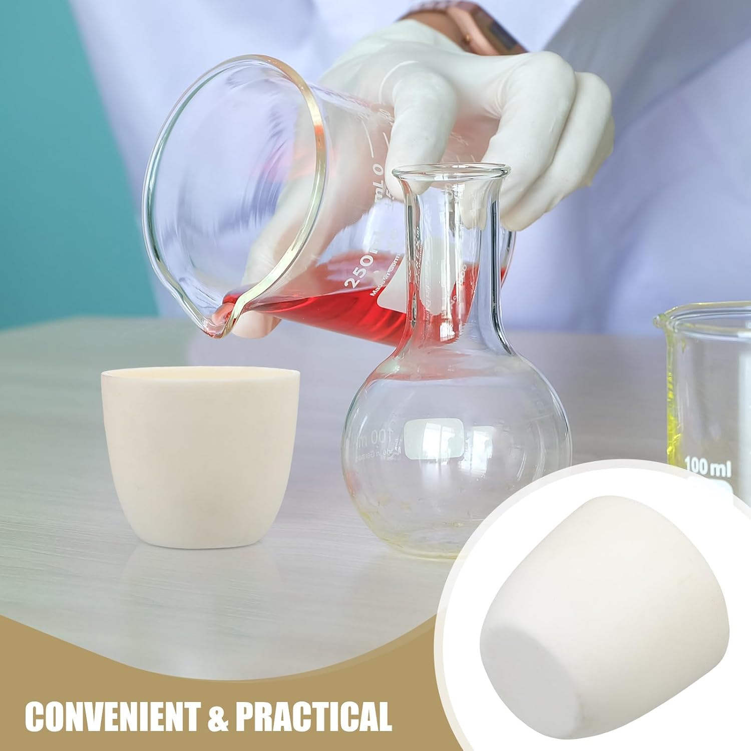 OUNONA High-Purity 99% Alumina Ceramic Crucible 60ml Laboratory Crucible Bowl High-Temperature Resistant for Melting Casting Refining and Lab Use