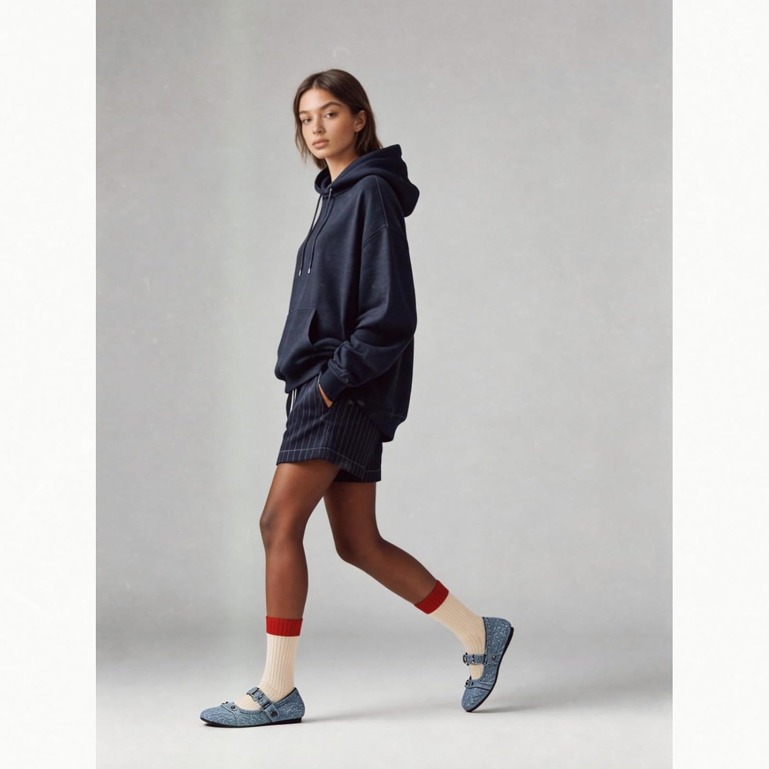 Ring-Embellished Ballet Flats for Women Studded Ruched Round Toe Mary Jane Flats Buckle Strap Fashion Comfort