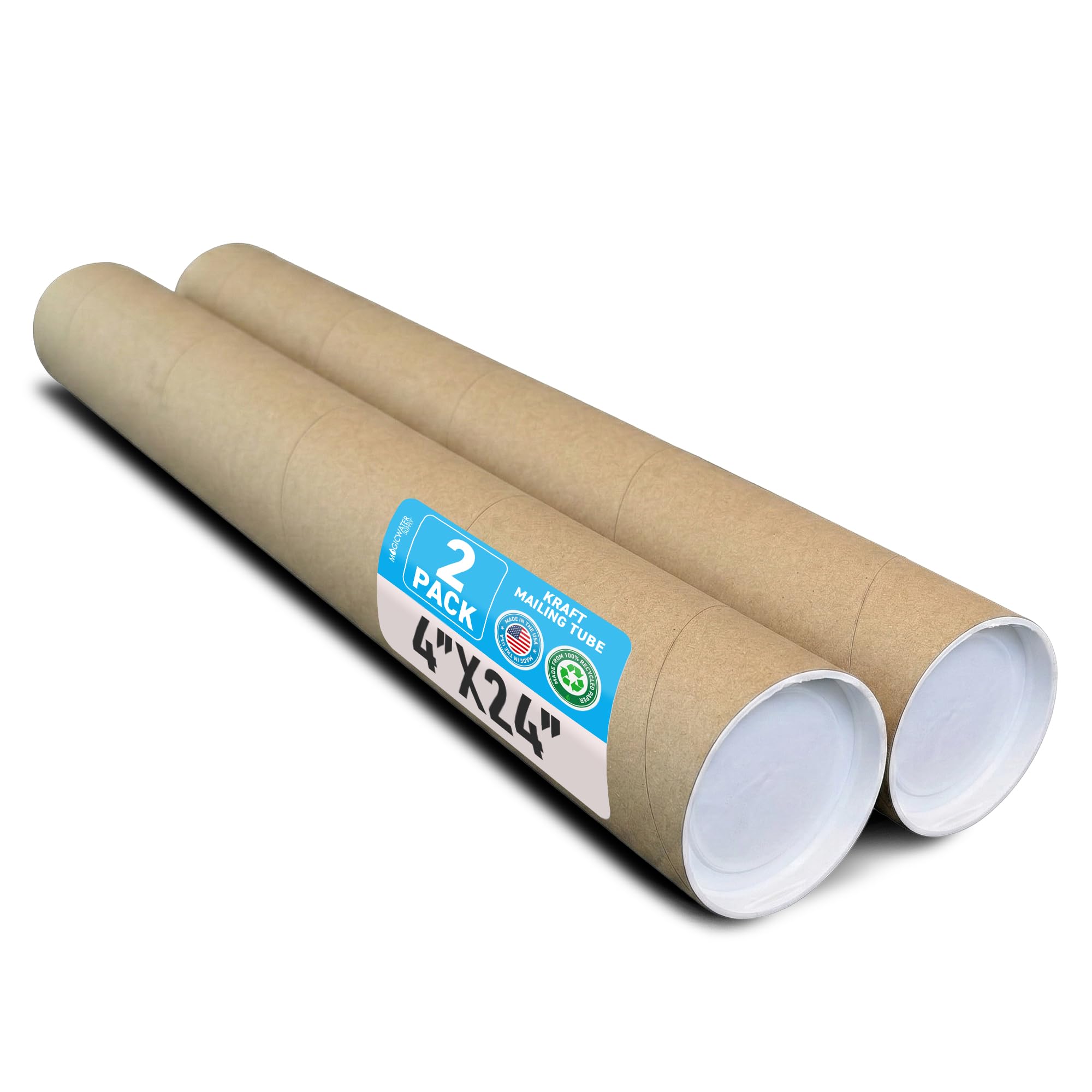 MagicWater Supply Tubo postale – 10,2 x 61 cm – Kraft – Confezione da 2 – per spedizione e conservazione di poster, arte, artigianato e documenti