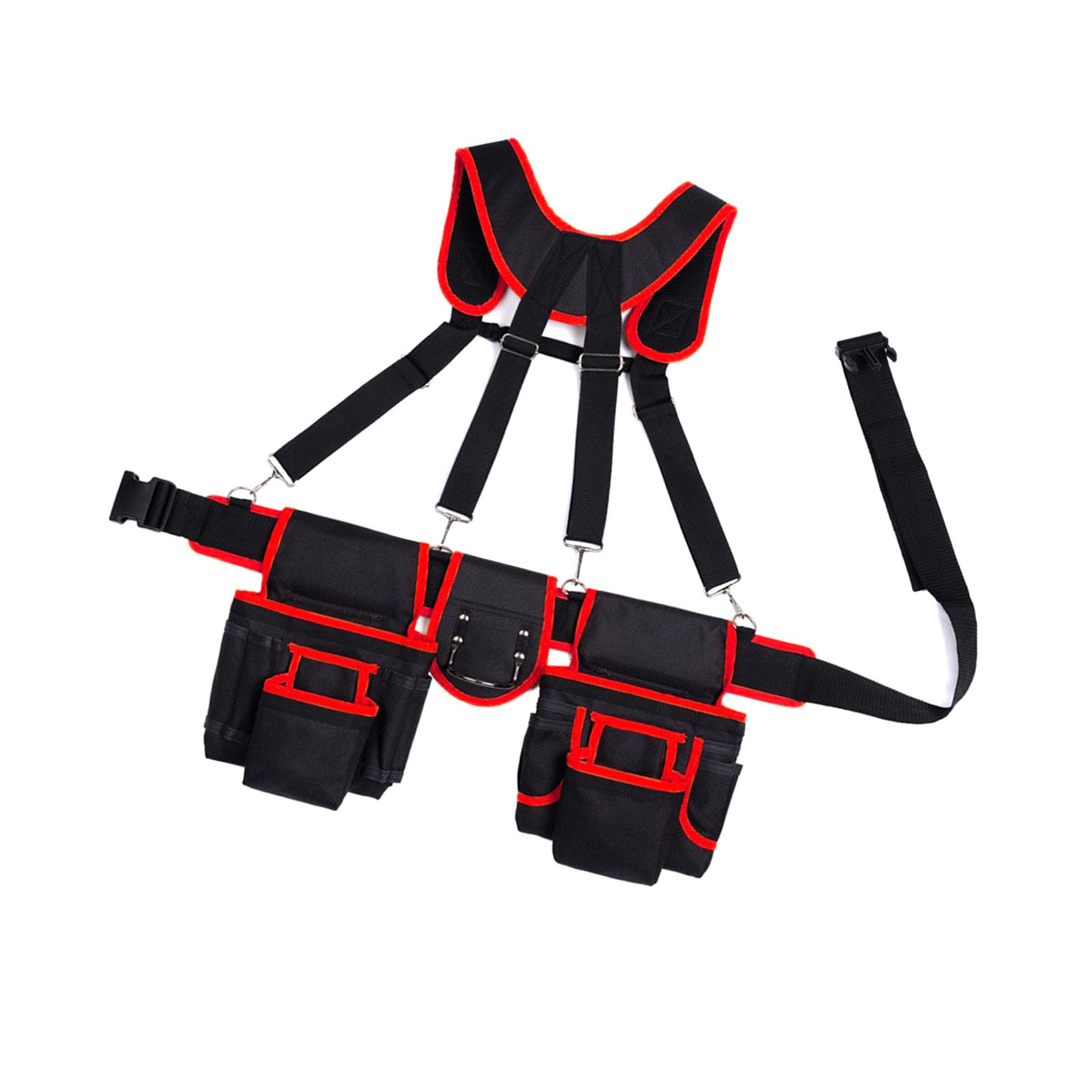 Mekalero Red Expert Hanging Tool Bag Constructed Of Reinforced Oxford Substance And Multiple Storage Pockets For Carpenters Plumbers Multi Pocket Tool Planner