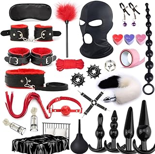 28 Pièces Kits de Bondage, SM Sex Toys Erotiques Set Adultes Toy pour Les Débutants, Érotiques Jouets Sexuels BDSM Anal Plug Menottes Masque Yeux Pour Sextape Draps sexy