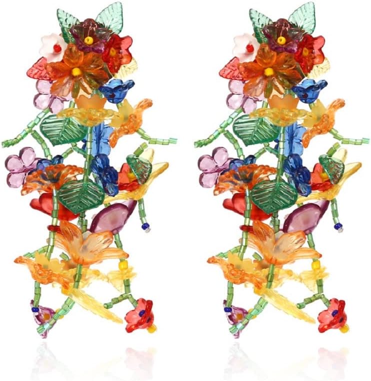 Colorful floral tassel dangle earrings hypoallergenic bohemian gifts