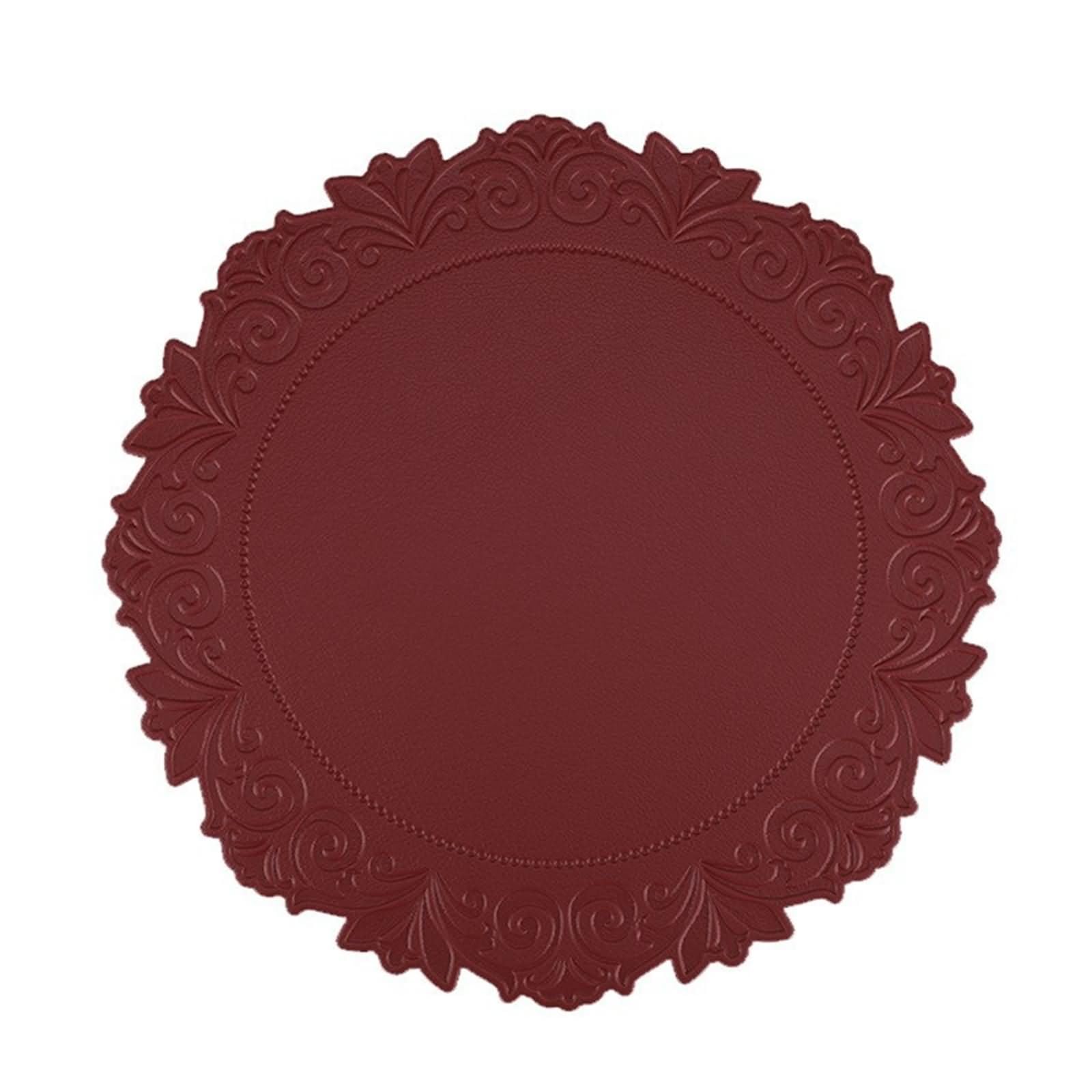 Tovagliette Colazione Antiscivolo Set di 8, 38 CM Rosso Tovagliette Ristorante Lavabili Pelle PVC, Tinta Unita con Bordi Floreali