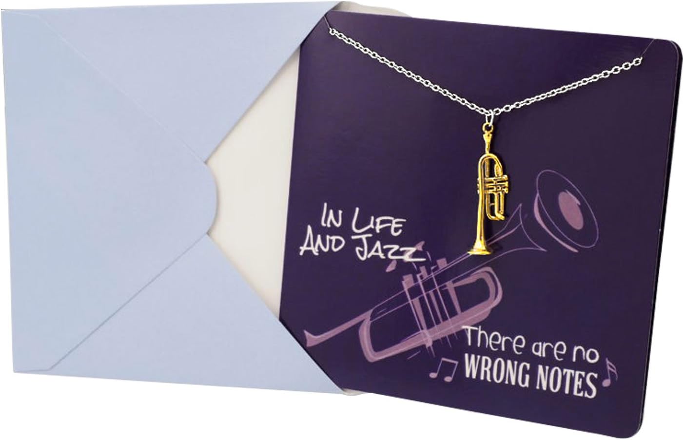 Teach Love Inspire Musical Necklace with Golden Trumpet Pendant, Comes with Inspirational Quote Greeting Cards