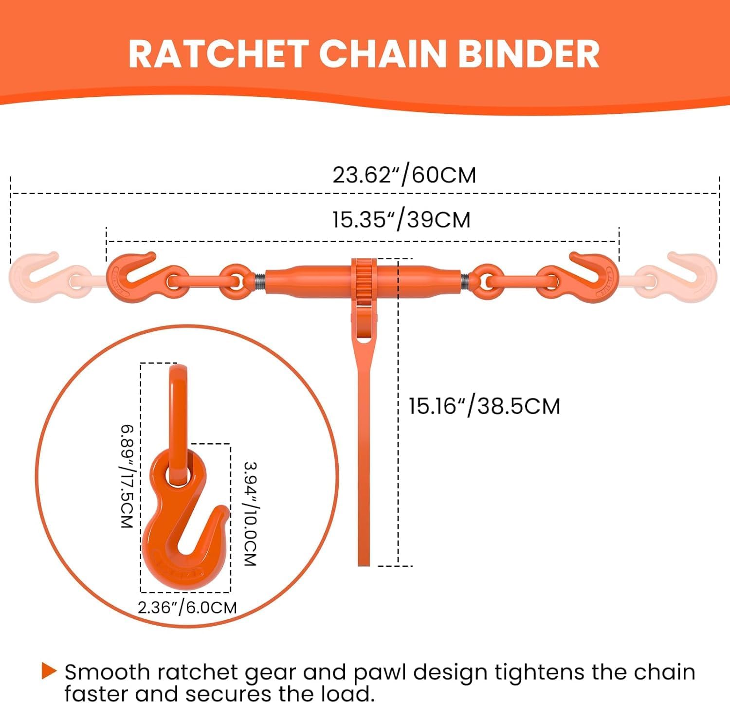 4 Pack Ratchet Load Binders with 2 Grab Hooks, Heavy Duty 5,400 Lbs Capacity Binders for 5/16"-3/8" Grade 70 Transport Chains, Ratchet Binders for Towing