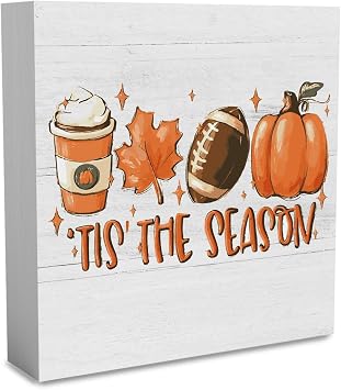 Fall Decorations for Home Fall Decor Rustic Tis the Season Pumpkin Sign, Autumn Thanksgiving Decor Sign for Home Office Bathroom Kitchen Bedroom Room Mantel Tiered Tray Decoration 5 x 5 Inches