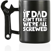 Onebttl Coffee Mug With Wrench Spanner Handle - Dad Gifts From Daughter and Son, 13.5oz Funny Ceramic Mug for Father's Birthday, Father's Day, Christmas - Dad Can Fix