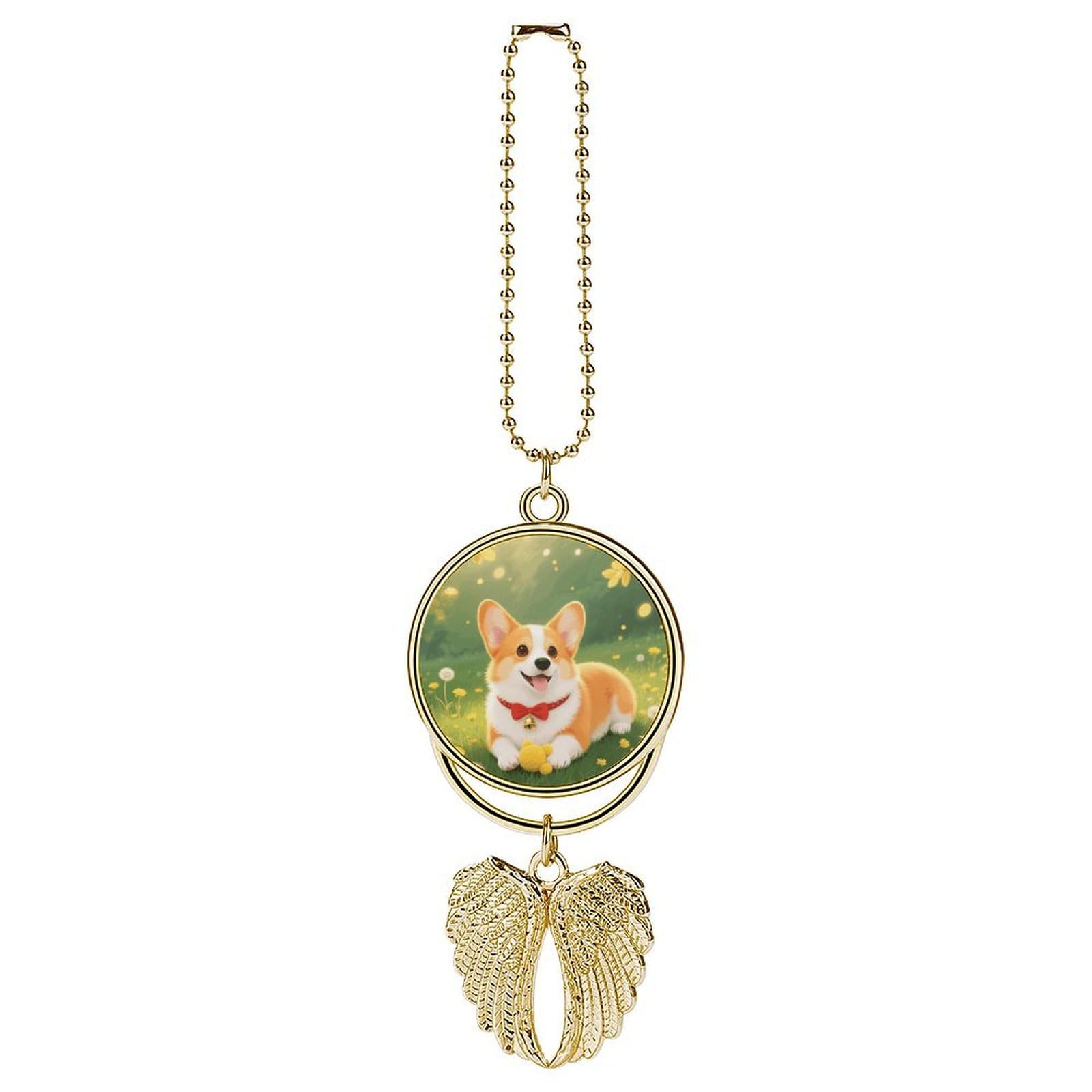 Corgi Guardian Angel Wing Car Ornament for Mirror, Zinc Alloy Hanging Charm with Spiritual Design for Protection, Rearview Mirror Accessory Decor Gift for Women Men(Golden)