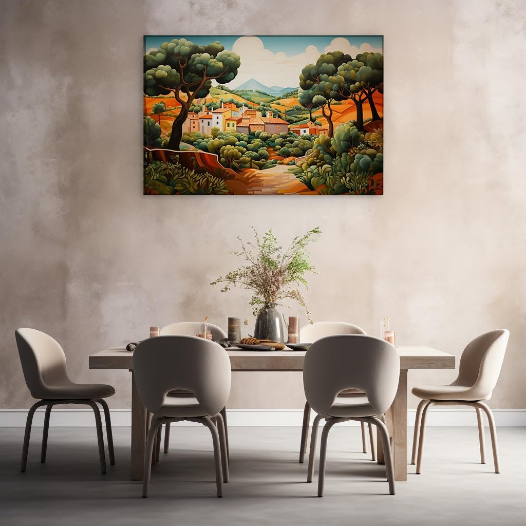 Canvas for Living room. Idyllic Serenity in the Italian Countryside � A Tranquil Digital Ode to Dawn and Dusk, 27 x 18 inch Canvas Wall Art - Contemporary Masterpieces - Modern Home Decor