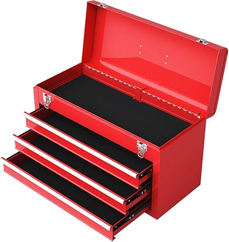 Miniatura 8 de Safstar - Caja de herramientas de 19 pulgadas caja de herramientas organizadora con cerradura con bandeja extraíble y mango portátil caja de