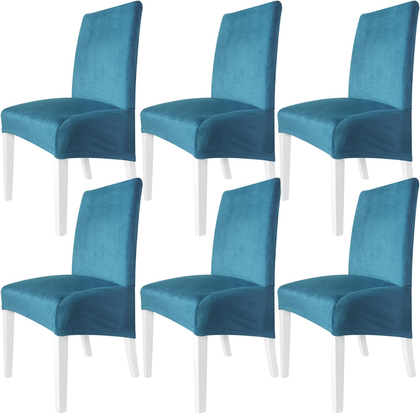 GoodtoU Velvet Dining Chair Covers Large Stretch Chair Covers for Dining Room Set of 6 , High Back, Oversized, Peacock Blue