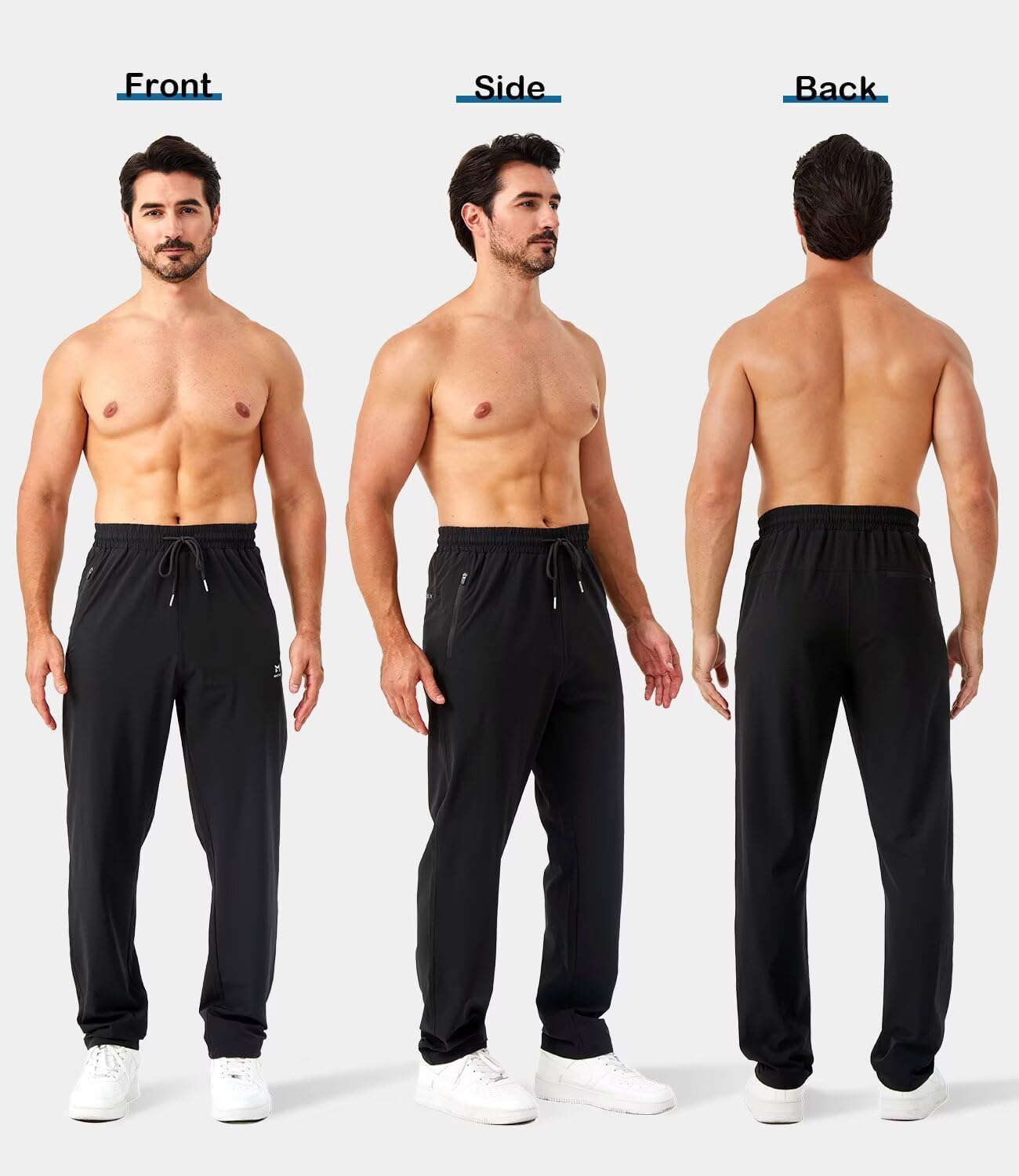 Mens Joggers with Zipper Pockets Open Bottom Sweatpants for Men 3 Pack Lightweight Track Pants Men for Workout,Gym - Image 2
