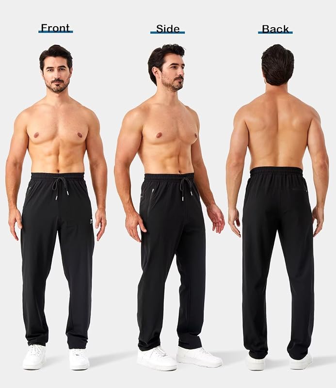 Minorlee Mens Joggers with Zipper Pockets Open Bottom Sweatpants for Men 3 Pack Lightweight Track Pants Men for Workout,Gym image 2