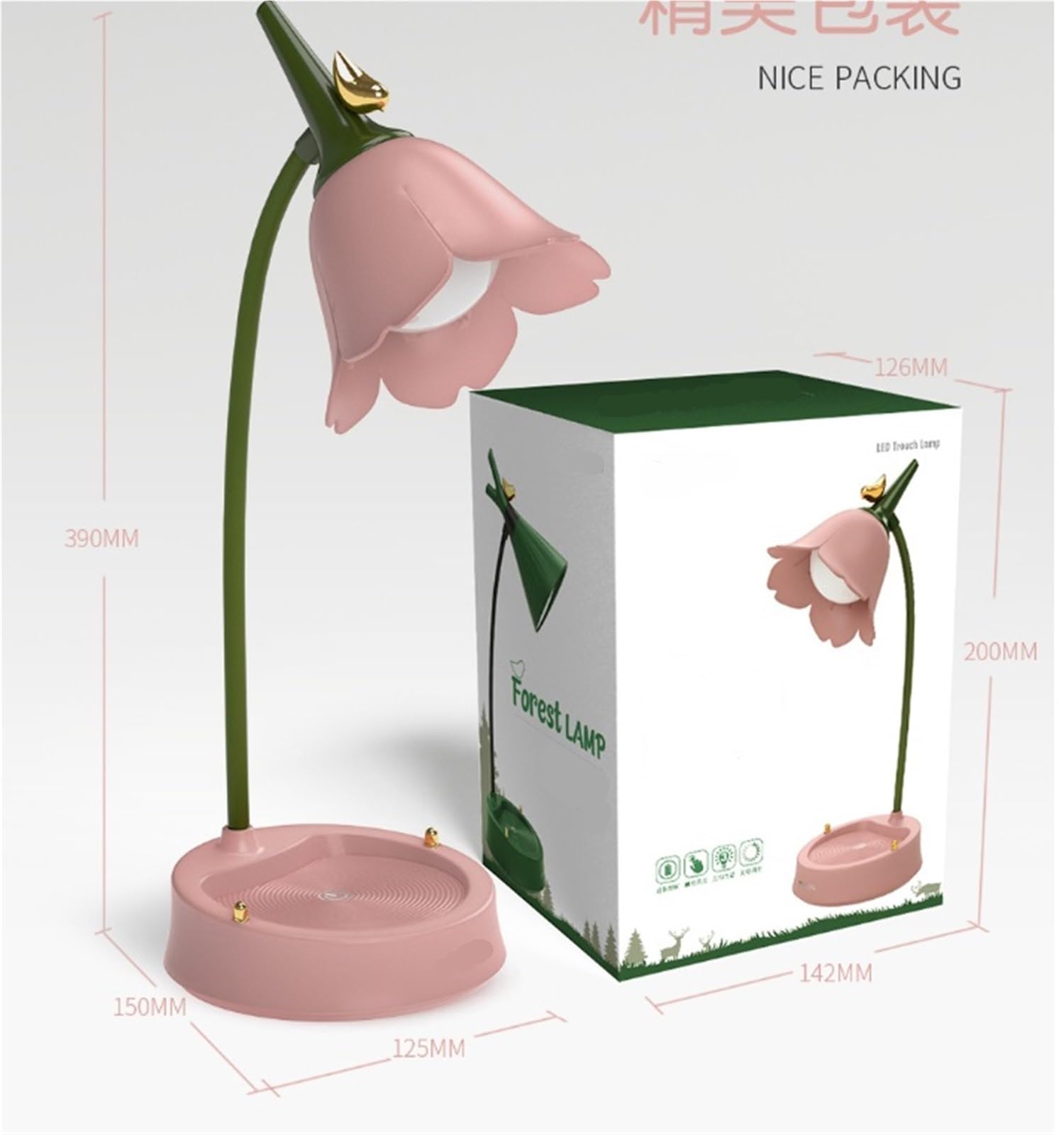 Lampara Escritorio para Oficina Lámpara De Escritorio LED Recargable, Luz Inalámbrica, Cuello Cisne Ajustable, Táctil Y Regulable Moderno Flexo Escritorio(Pink)