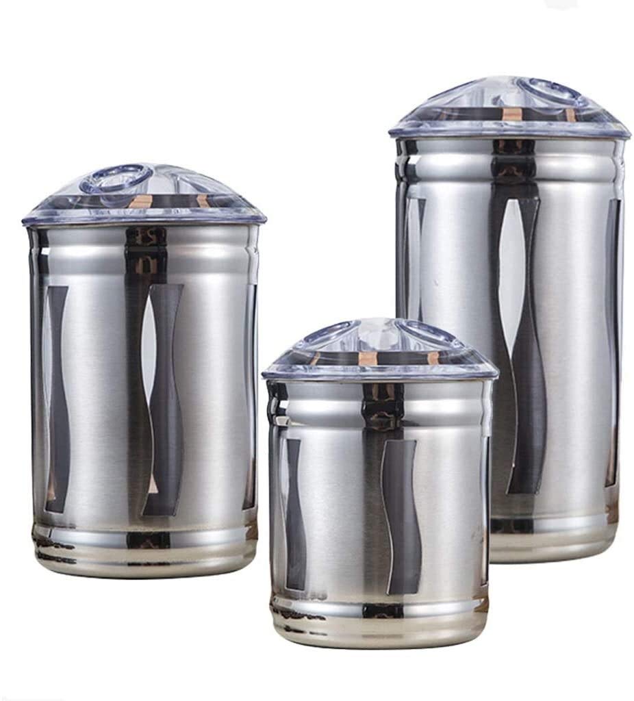 Vorratsgläser Klein 3-teiliger Vorratsbehälter for Lebensmittel for Die Küchentheke, Gebürsteter Edelstahl, Küchenbehälter, Set Mit Fenster, Speisekammer, Organisation Und Aufbewahrung