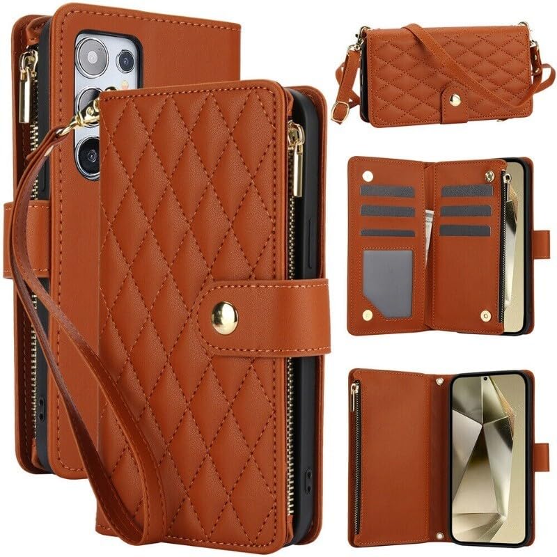 Étui pour Samsung S21 Plus avec sangle de transport et fonction portefeuille marron