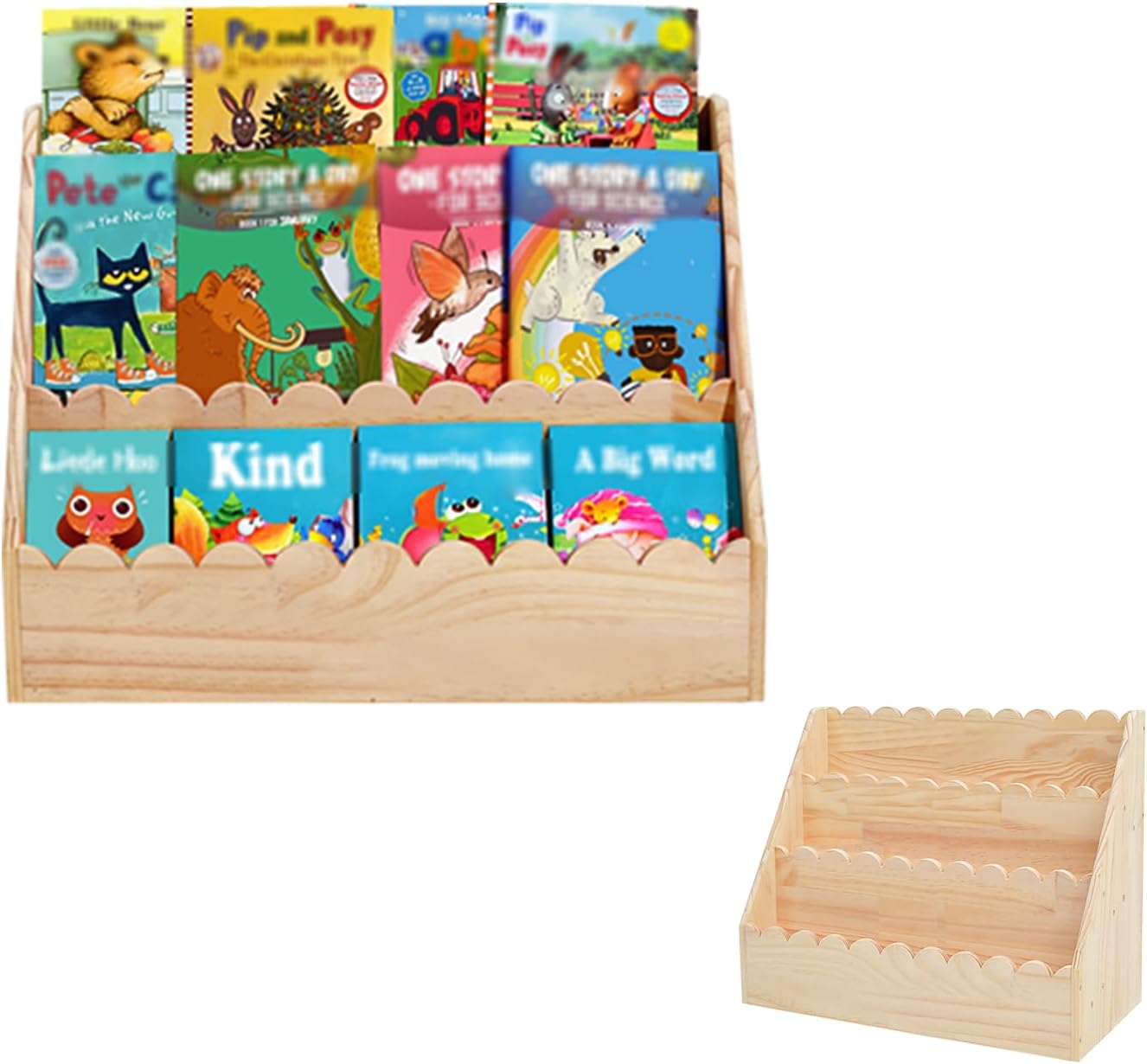 Kids Bookshelf-3-Tier Wooden Book Shelf for Kids Rooms,Nursery&Toddlers Montessori Bookcase with Deep Storage Pockets, Baby Book Storage,Children's Bookshelf for Nursery&Bedroom(Large)