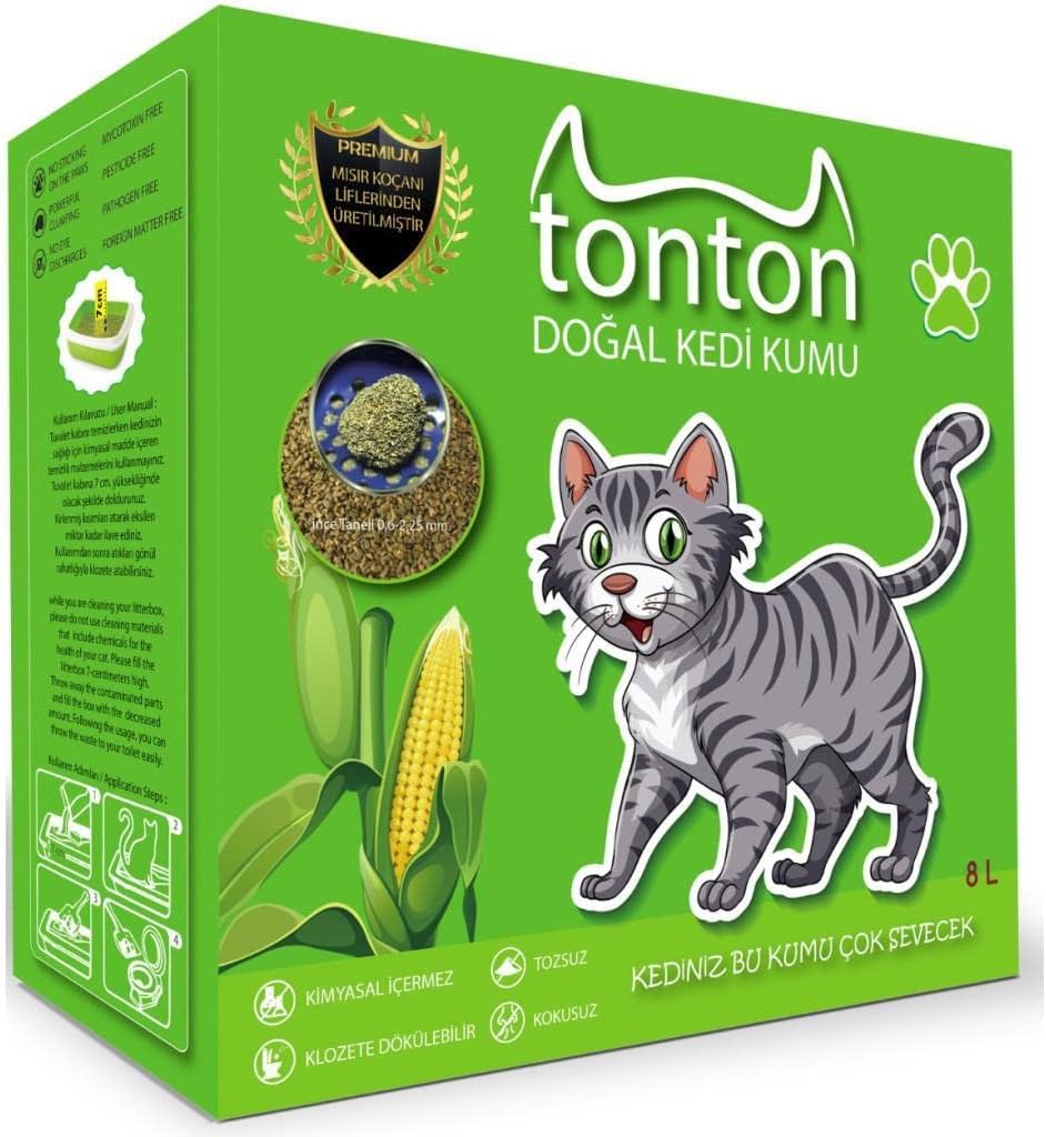 Tonton Mısır Koçanı Granülü Topaklaşan Doğal Kedi Kumu 8 Lt