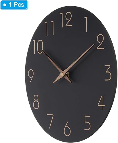 Miniatura 3 de PATIKIL Reloj de pared de 12 pulgadas, de cuarzo, funciona con pilas, silencioso, sin tictac, reloj de madera de estilo moderno para decoración de