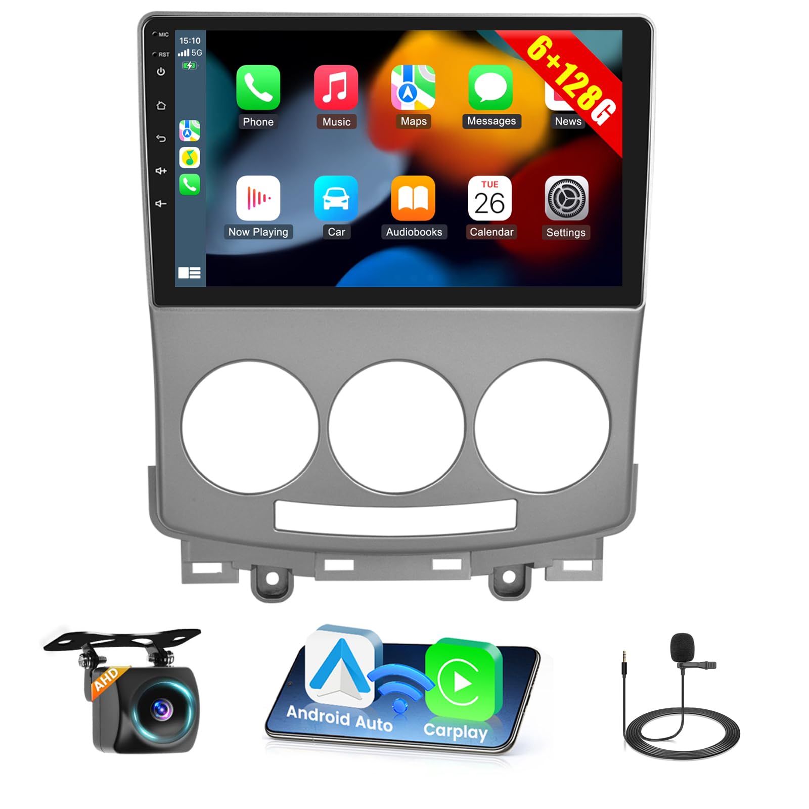 8Core 6+128G Android 15 Car Stereo for 2005-2012 Mazda 5,9 inch IPS 1280 * 720 Touch Screen Radio Wireless Apple Carplay Android Auto DSP 5G WiFi