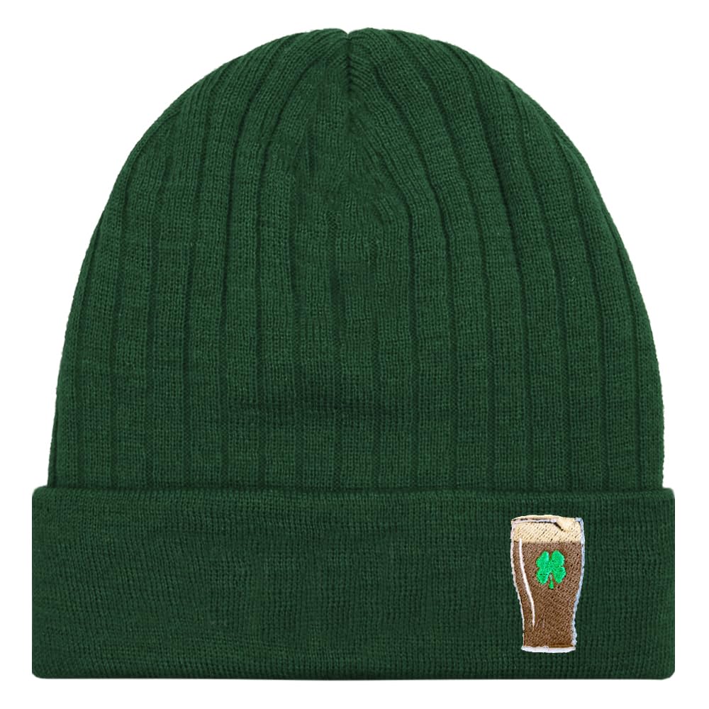 Teddyt's Men's Forest Green Lucky Irish Beer Pint Green Rib Thermal Beanie Hat