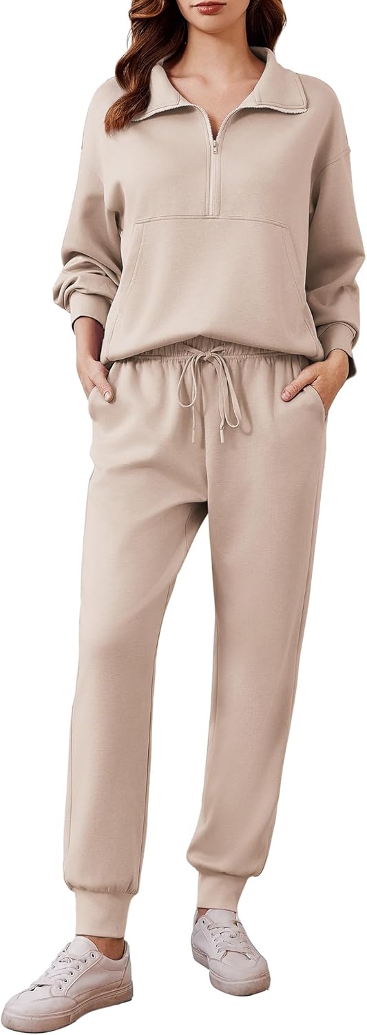 PINSPARK 2 Piece Sets for Women 2025 Fall Travel Outfits Long Sleeve Tracksuit Joggers Sets Half Zip Sweatsuit Matching Set