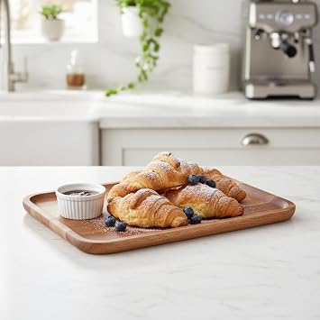 Deconox Akasya Ahşap Servis Tepsisi ve Sunumluk (33x24 cm) | Doğal Akasya Ağacı Kahvaltı, Peynir, Şarküteri ve İkram Tabağı | Kenarlı Ahşap Tepsi