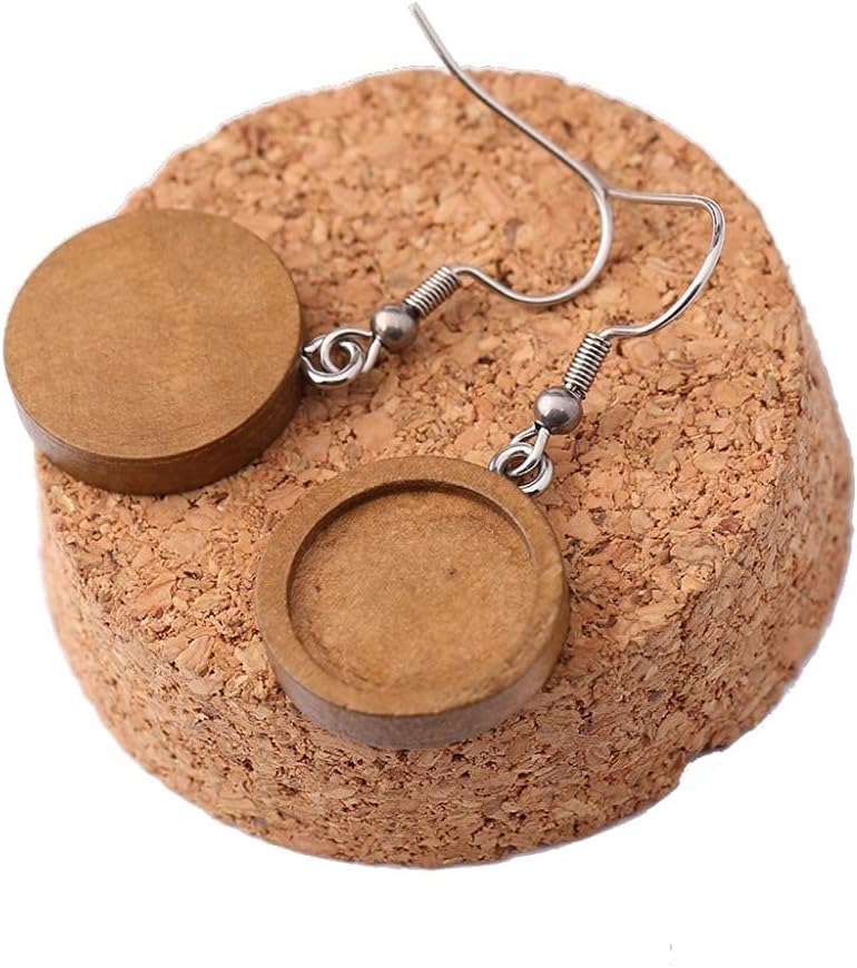SHUANE 40pcs Wood cabochon Earring Base Settings Blank Stainless Steel Hooks DIY Accessories for Making Earrings (12MM Dia)