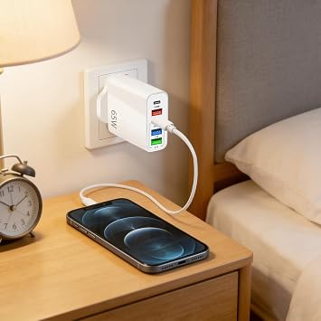 65W USB-C Charger, 3 USB-A and 2 USB-C Ports, UK 3-Pin Plug