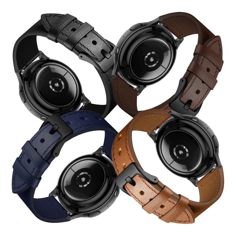 ?4 Pack?Leather Band for Galaxy Watch 5 Pro 45mm/4 Classic 46mm 42mm Bands, O.B.O 20mm Watch Strap Compatible for Samsung Galaxy Watch 5/4 40mm 44mm/Active 2/3 41mm Band, Brown,Coffee,Black,Dark Blue