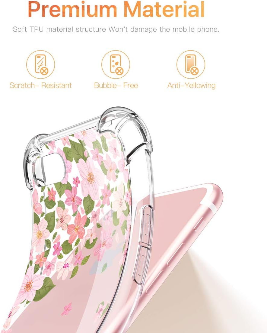 GVIEWIN Clear Flower Designed for iPhone 8 Case/iPhone 7 Case, Soft TPU Silicone Ultra-Thin Slim Fit Transparent Flowers Flexible Cover for iPhone 7, iPhone 8 (Cherry Blossom/Pink)