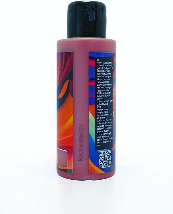 Multi-Surface Hibrit Akrilik Boya, 120ml, Su Bazlı, Ahşap Cam Seramik Metal Kumaş Plastik için (Nar Kırmızı)