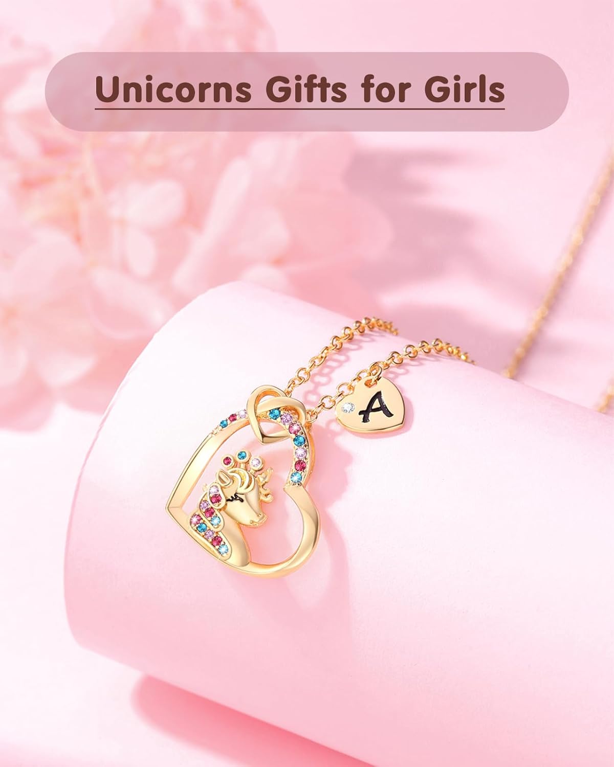 Unicorn Gifts for Girls, Colorful CZ Heart Unicorn Necklaces Initial Necklace Birthday Christmas Gift for Girls Teens - Image 8