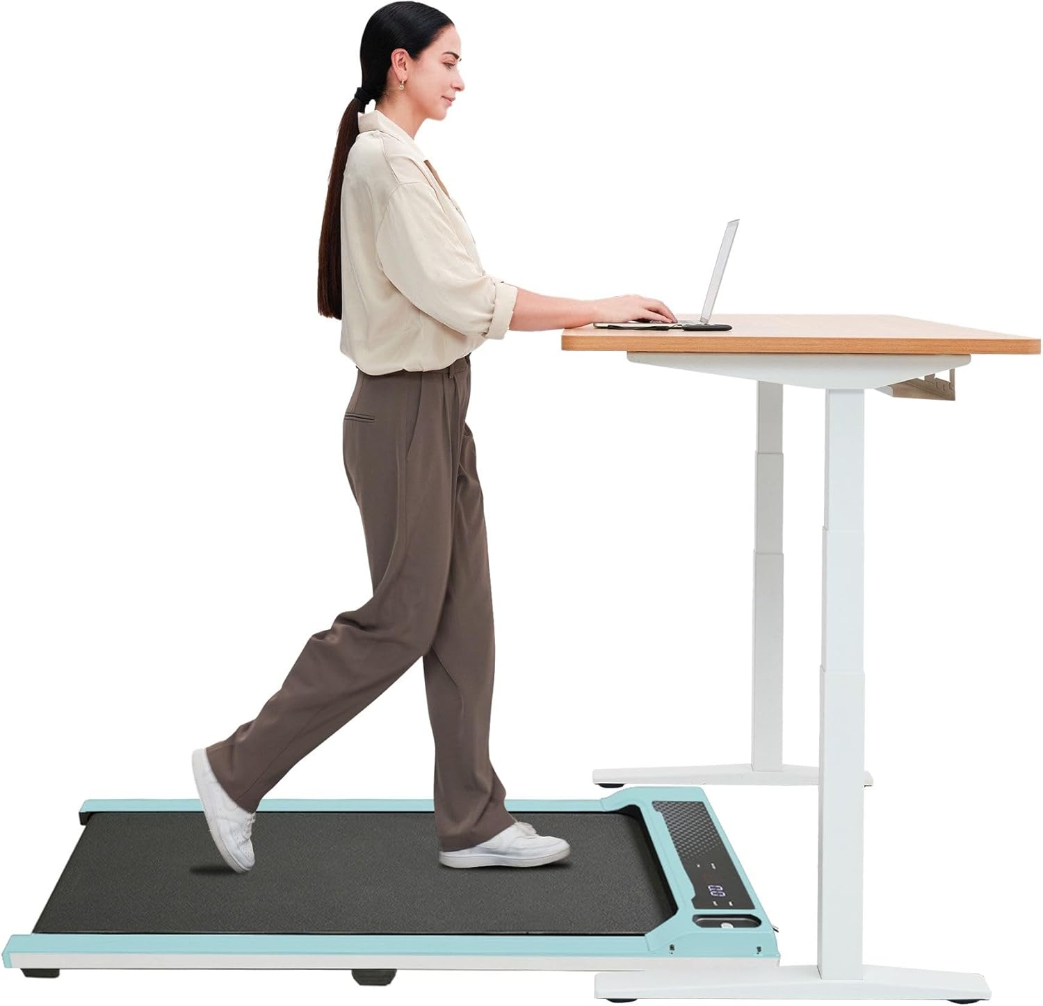 Portable Small Treadmills for Home and Office, Super Quiet Motorized Walking Jogging Running Machine with Remote Control, LED Display, 6% Incline, 49.2x20.5 Inch, SkyBlue