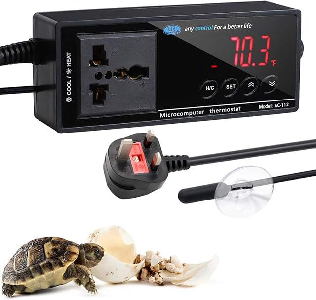 womnub 2023 Upgraded Digital LED Temperature Controller, Reptile Thermostat Controller Outlet Thermostat with Suction Cup for Snake, Lizard, Tortoise, Vivarium and Other Reptiles 1100W 220V (LED)