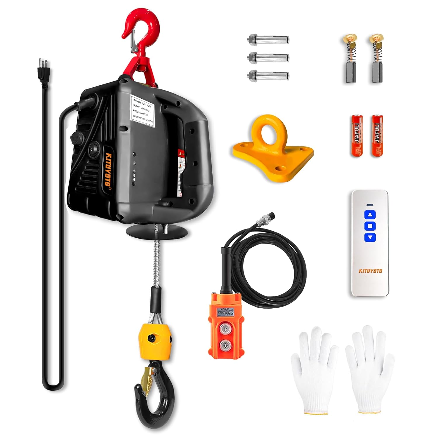 3-in-1 electric hoist winch 1100 lbs,portable electric winch,manual/cable/remote control,overload protection 25ft lifting height,suitable for lifting in factories, warehouses black