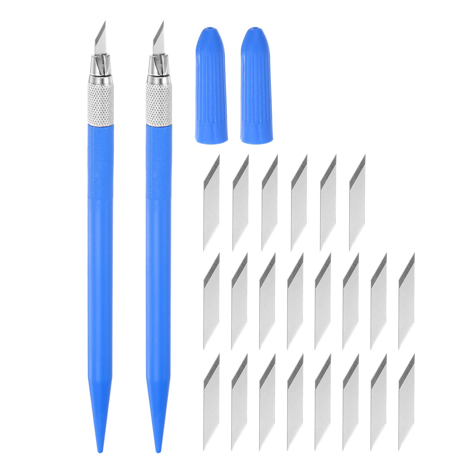 uxcell Art Craft Knife Set, 2pcs Carving Knife with 24pcs Spare Metal Blade for Scrapbooking Stencil Hobby DIY, PVC Plastic Handle, Black (2 Set) — Amazon image 11