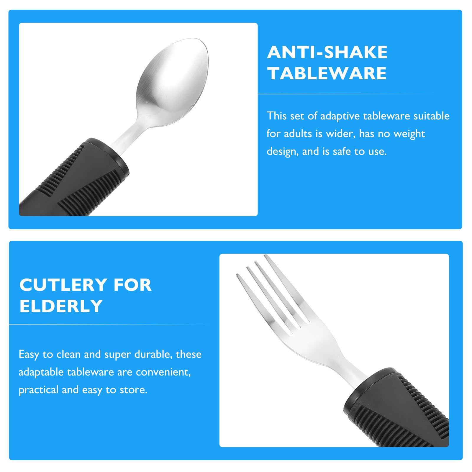 Lurrose Set di Posate Ergonomiche Antiscivolo per Disabili in Acciaio Inossidabile e Plastica Manici Sagomati, Facile da Impugnare e Riporre, per Anziani e Riutilizzabile Colore Casuale