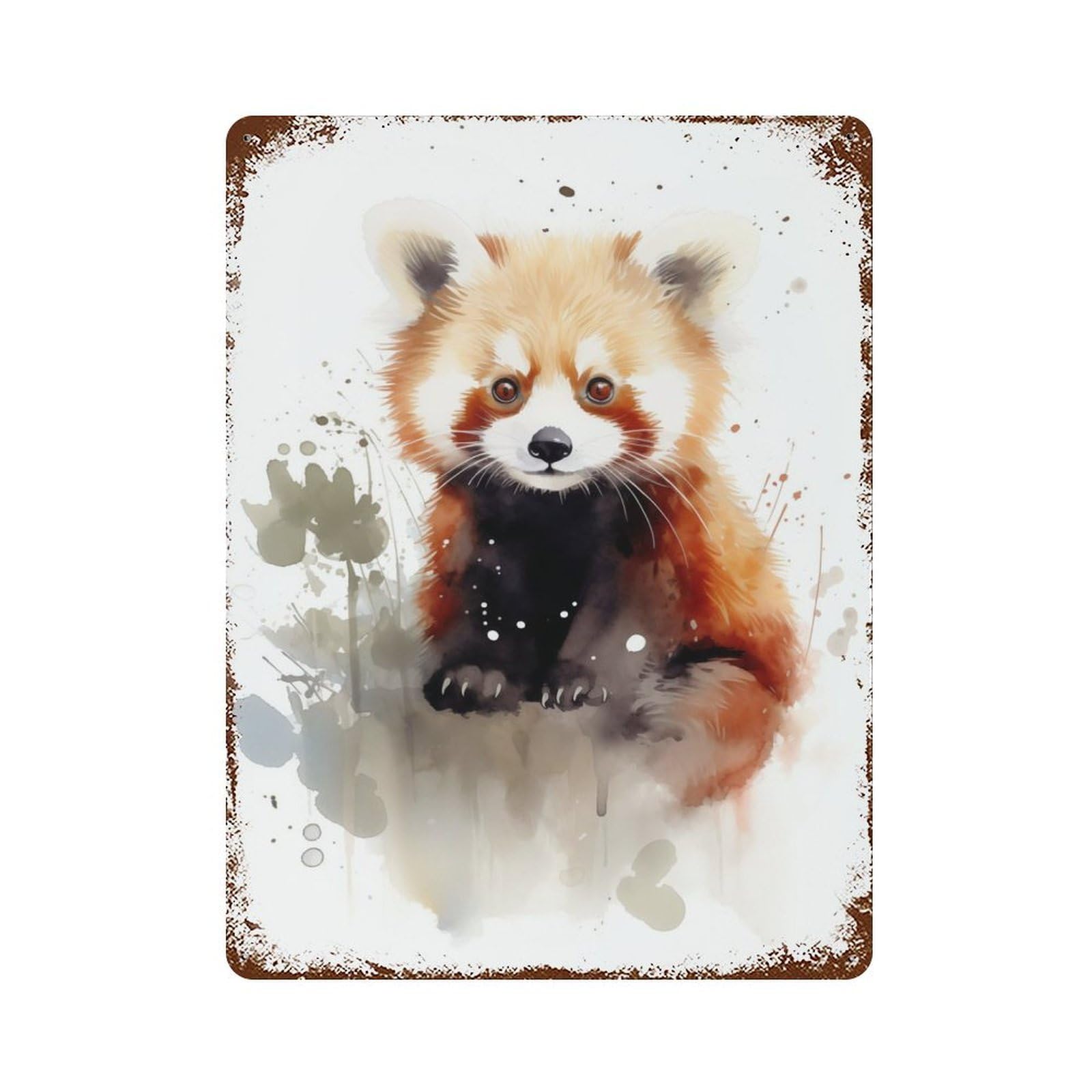Red Panda Watercolor Rust Effect Tin Sign 15.7"x11.8", Rustic Home Decor for Garage, Bar And Workshop Decor