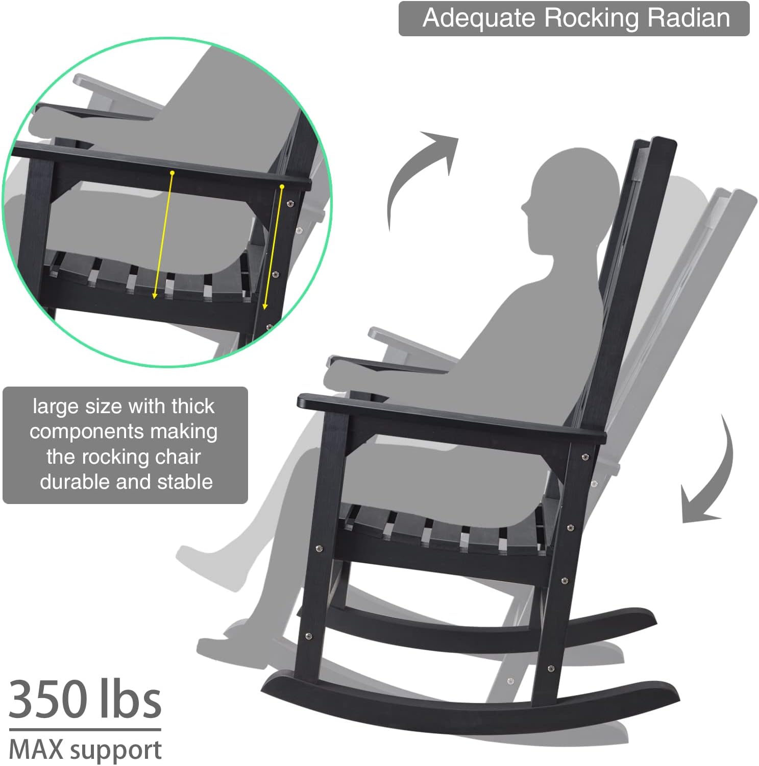 EFURDEN Rocking Chair Set of 2, Weather Resistant Patio Rocker for Adults, Smooth Rocking Chair Indoor and Outdoor,350lbs Load (Black) : Patio, Lawn & Garden