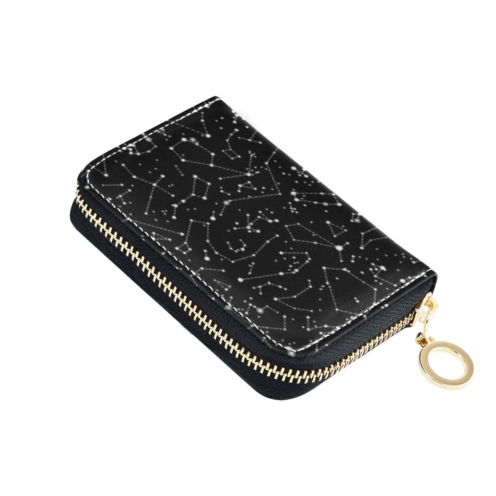 Sletend RFID Credit Card Holder Constellation Stars Leather With Zipper Card Case Wallet for Women Girls