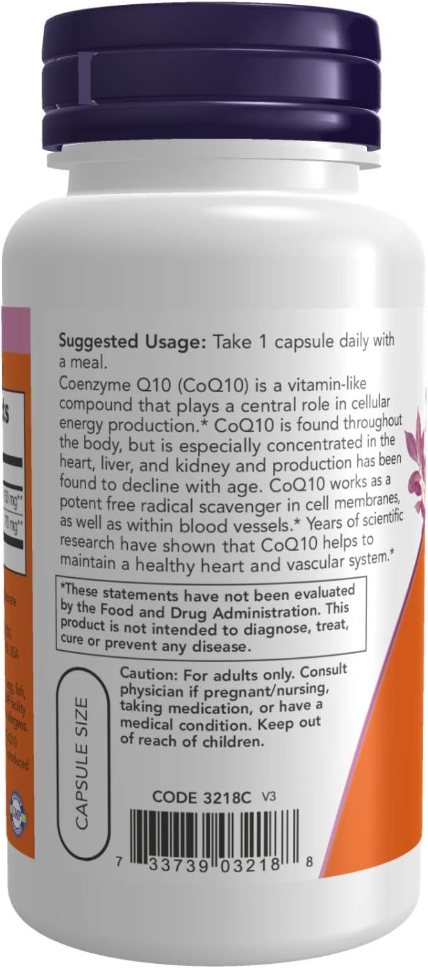 NOW Supplements, CoQ10 150 mg, Pharmaceutical Grade, All-Trans Form produced by Fermentation, 100 Veg Capsules