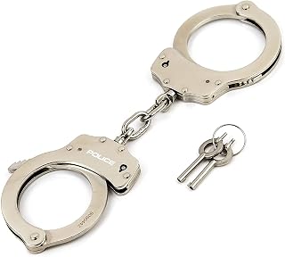 POLICE Handcuffs – Heavy Duty Grade Professional Steel Hand Cuffs, Double Lock Metal Silver Finish for Security & Personal Safety