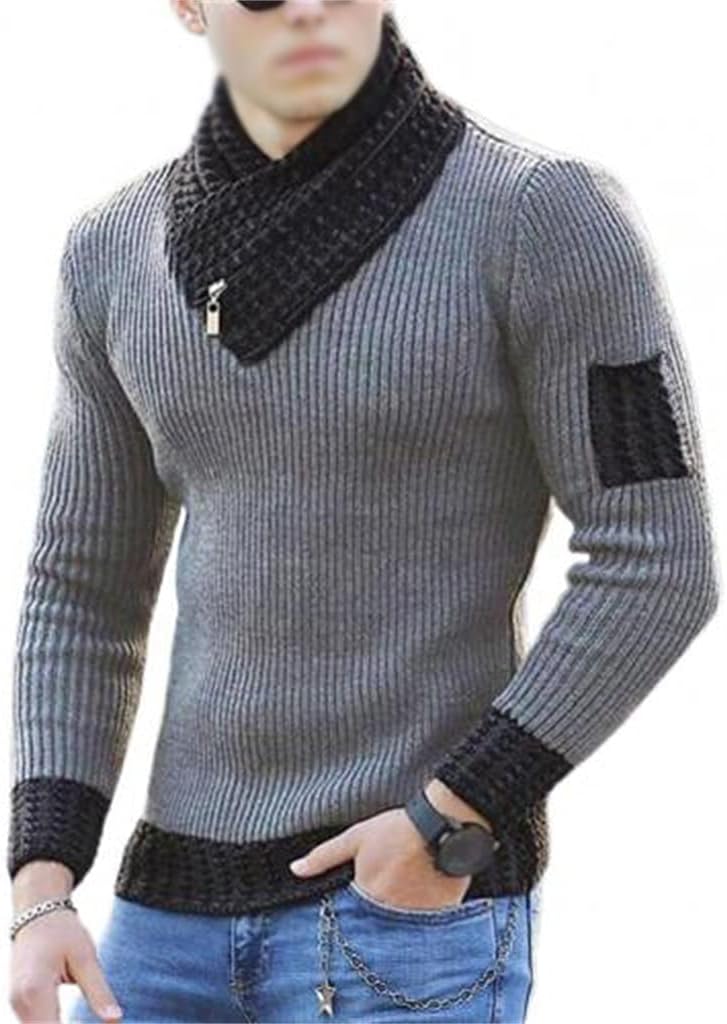 Long Sleeve Scarf Collar Sweater Male Knit Sweater Pullover Tops Sweatshirt