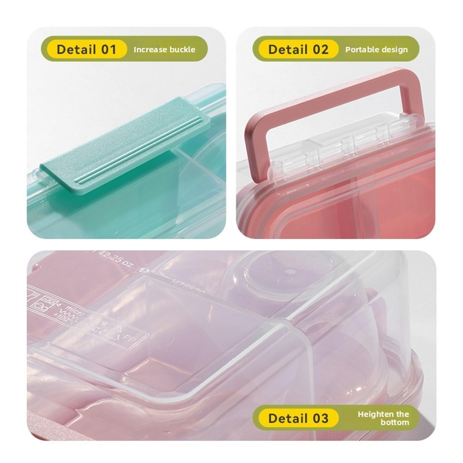 Fiambrera infantil de 1600 ml con yogur doble for llevar, apta for microondas, ideal for la escuela y oficina, recipiente hermético for almacenar alimentos(GREEN)