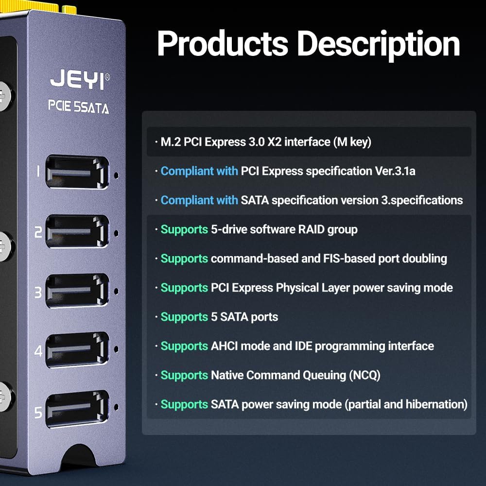 Хажуу тал view of JEYI NVMe M.2 to 5-Port SATA Adapter showing M.2 connector